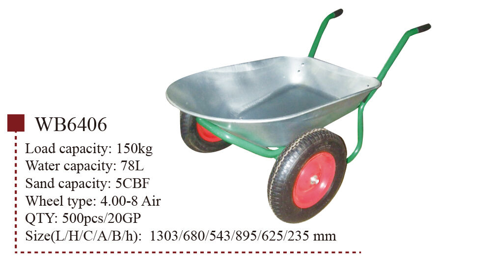 WB6406 Taczka 2-kołowa, taczka kołowa, do budowy ogrodów, z ramą stalową, produkcja kół pneumatycznych 4.00-8