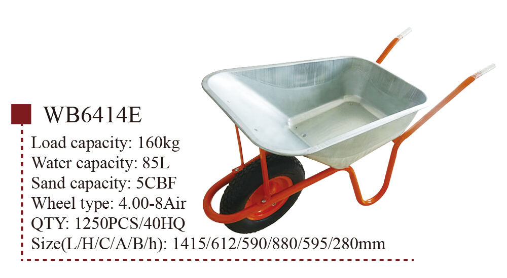 WB6414E Carriola, carriola, per costruzione di giardini, con telaio in acciaio, fabbrica di ruote pneumatiche 4.00-8