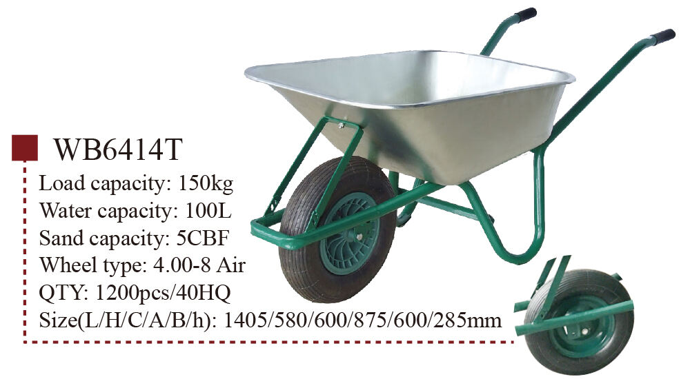 عربة اليد WB6414T، عربة العجلات، لبناء إنشاءات الحدائق، بإطار فولاذي، تصنيع العجلات الهوائية 4.00-8
