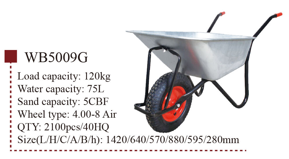 المزود لعربة البناء WB5009Z، عربة العجلات، لبناء الحدائق، بإطار فولاذي، 4.00-8 عجلة هوائية