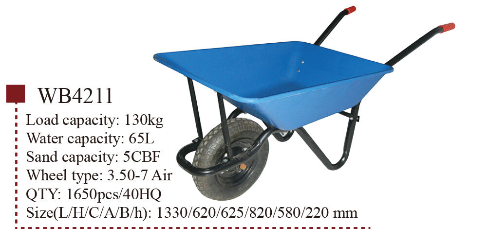 Brouette WB4211, brouette, pour bâtiment de construction de jardin, avec cadre en acier, détails de roue pneumatique 3.50-7