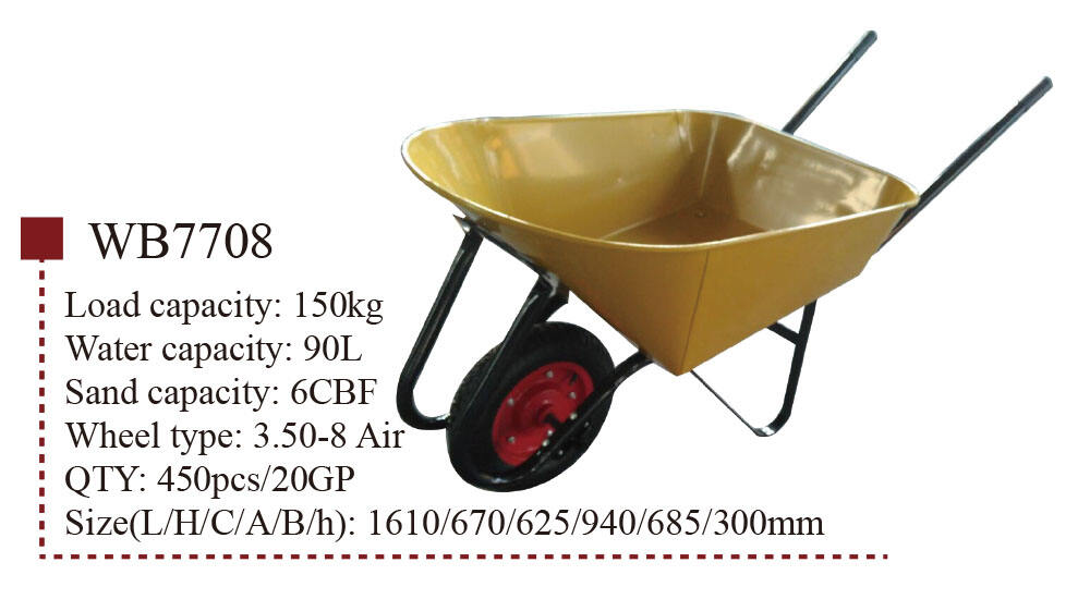 Brouette WB7708, brouette pour bâtiment de construction de jardin, avec détails de roue pneumatique 3.50-8