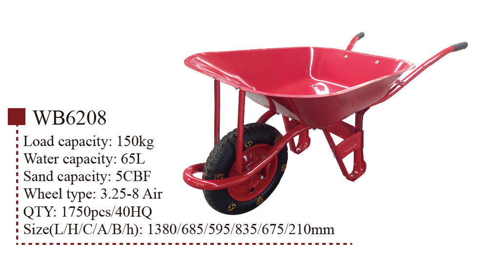 WB6208 Garden Handbarrow، Wheel Barrow، لبناء البناء، بإطار فولاذي، 3.25-8 المزود بعجلة هوائية