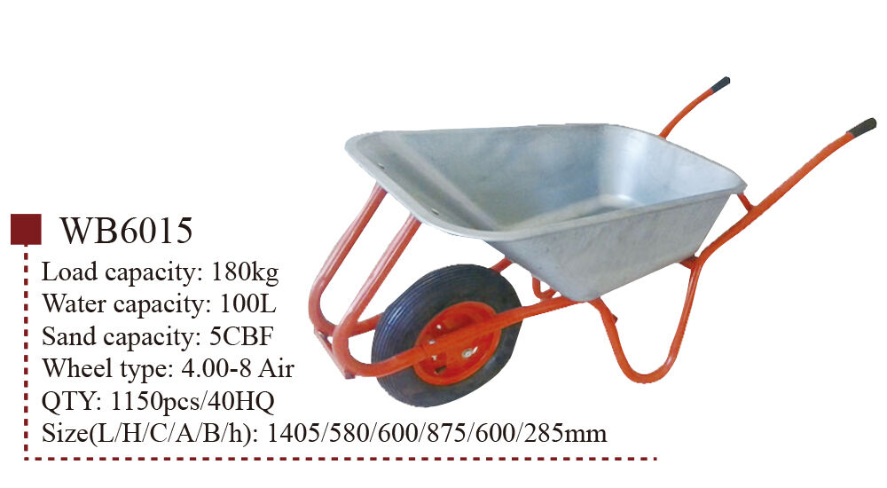 WB6015 عربة البناء، عربة العجلات، لبناء الحدائق، بإطار فولاذي، 4.00-8 المزود بعجلة هوائية