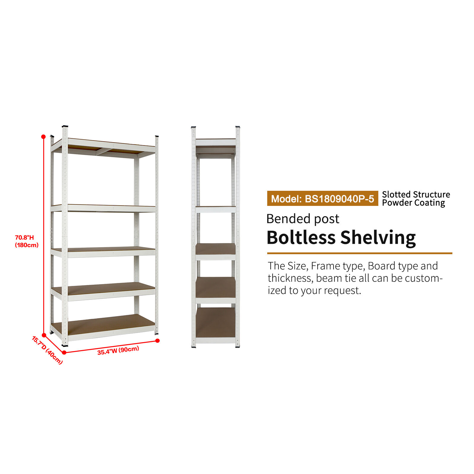 Adjustable Boltless Shelves, Utility Steel Shelving, Garage Storage Rack, for Warehouse Pantry Closet Kitchen, with 5 Tier Metal Frame details