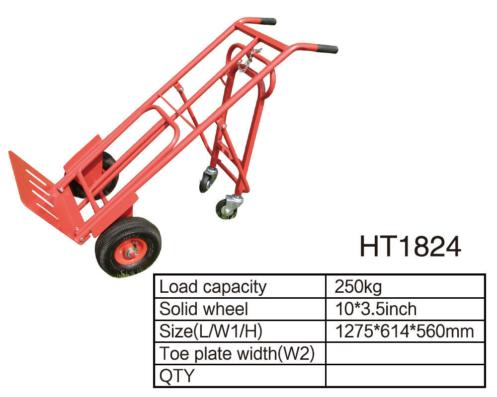 HT1824 Steel Hand Truck, Hand Dolly Cart Trolley, with 10x3.5 inch Pneumatic Wheel details