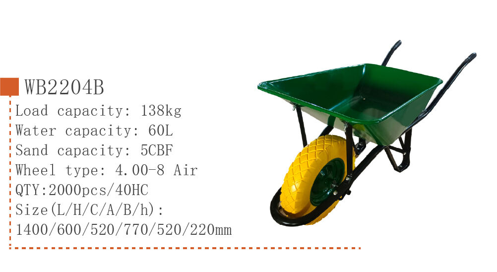 Carrinho de mão de jardim WB2204B, carrinho de mão, com estrutura de aço, fabricação de rodas pneumáticas 4.00-8