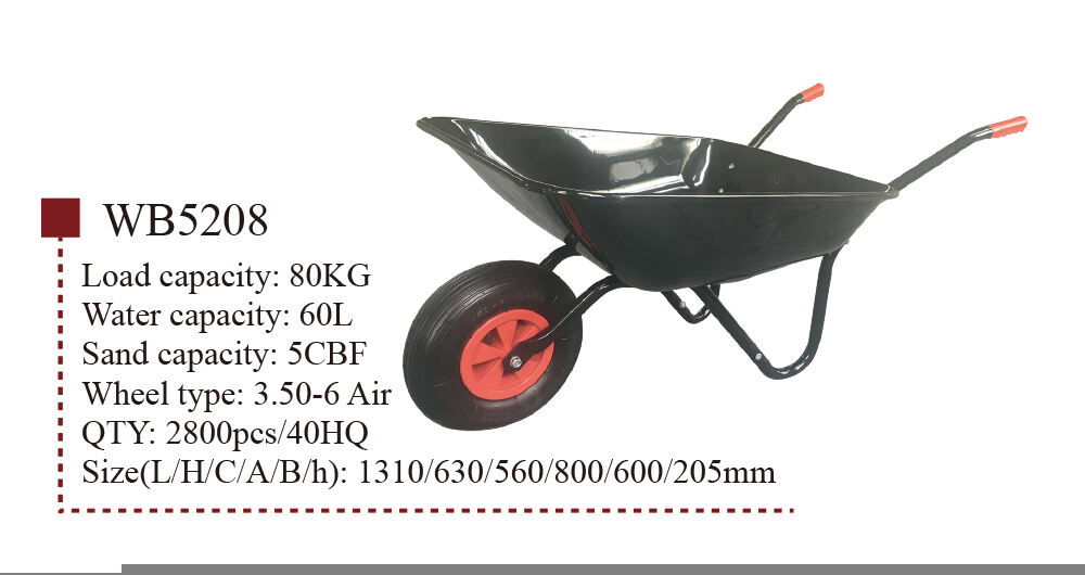 WB5208 عربة البناء، عربة العجلات، لبناء الحدائق، بإطار فولاذي، 3.50-6 عجلة هوائية مصنع