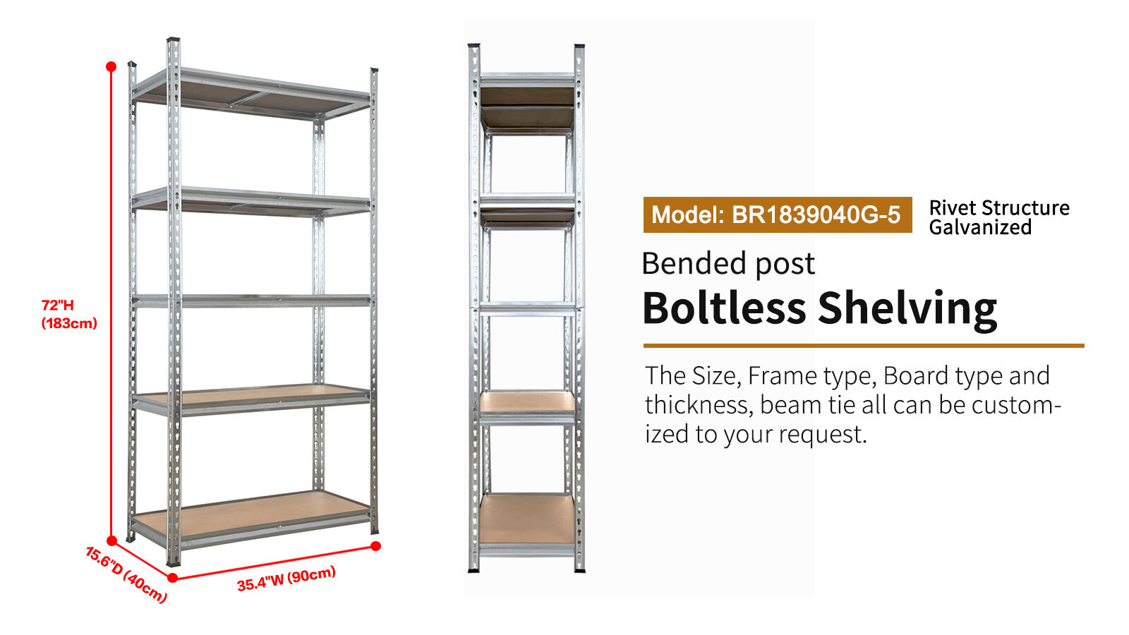 5-tier Adjustable Galvanized Rack, Boltless Storage Shelving, Garage Utility Shelves, for Warehouse Pantry Closet Kitchen details