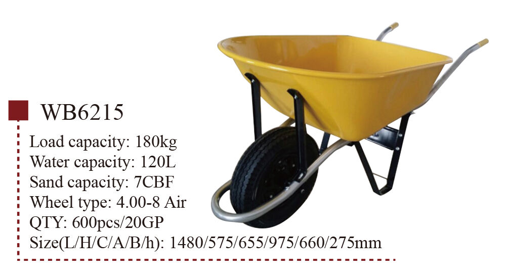 WB6215 Garden Handbarrow، عربة العجلات لمبنى البناء، مع المزود بعجلة هوائية 4.00-8