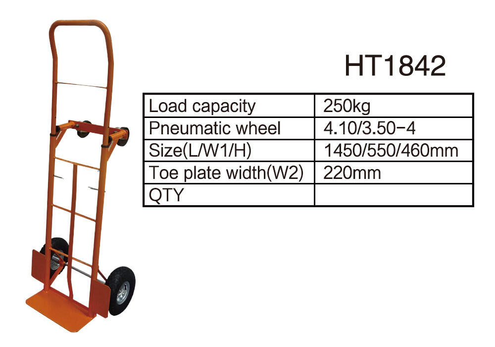 HT1824 شاحنة يدوية فولاذية 2 في 1، عربة يدوية بعربة دوللي، مع عجلة هوائية 4.10/3.50-4 المزود