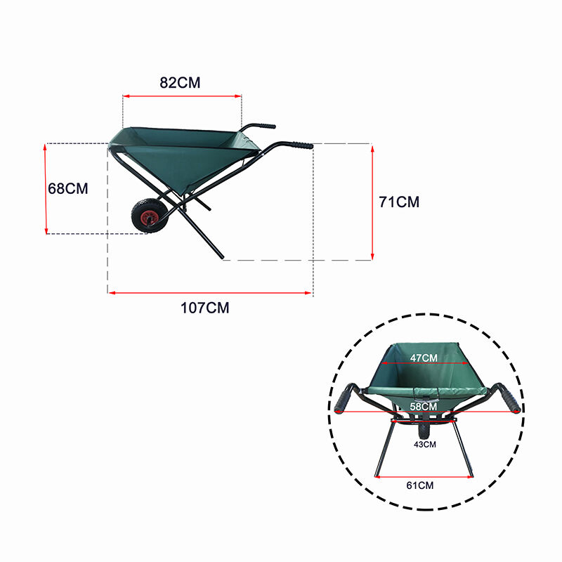 WB0402 Folding Wheelbarrow, Garden Yard Foldable Wheelbarrow, with Cloth, 10 inch 3.00-4 Pneumatic Wheel details