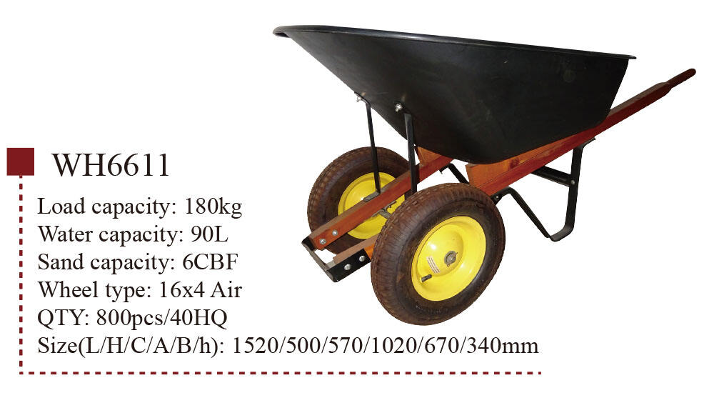 WH6611 2-Rad-Schubkarre, Schubkarre, für den Gartenbau, mit Stahlrahmen, 16 x 4 Zoll Luftradherstellung