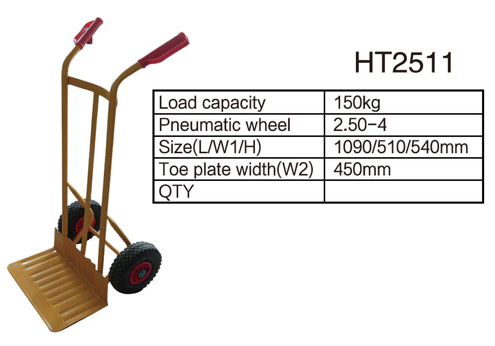 HT2511 スチールハンドトラック、ハンドカートトロリードリー、2.50-4 空気圧ホイール付きの詳細