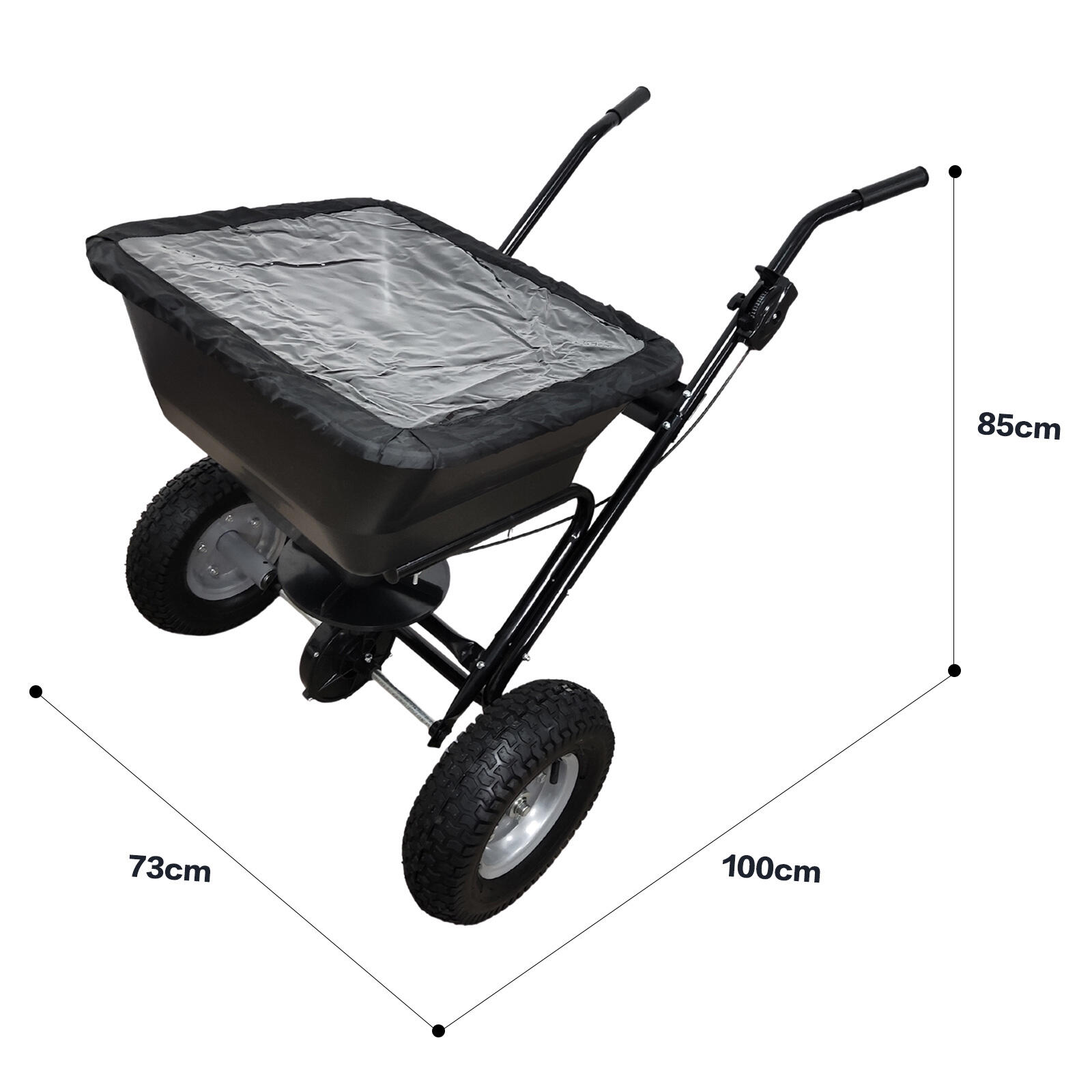 Distribuidor de derretimento de gelo TC2411, mini espalhador de transmissão, espalhador de fertilizante de sementes push com fornecedor de roda pneumática 5.00-6