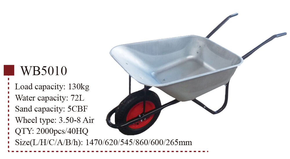 WB5010 Construction Wheelbarrow, Wheel Barrow, for Garden Building, with Steel Framed, 3.50-8 Pneumatic Wheel manufacture