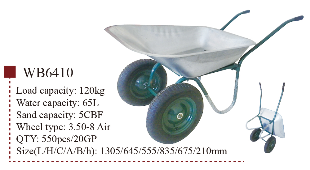 WB6410 2 Wheel Wheelbarrow, Wheel Barrow, for Garden Construction Building, with Steel Framed, 3.50-8 Pneumatic Wheel details