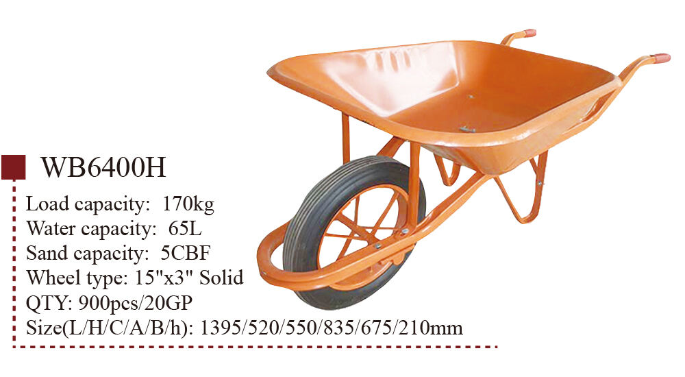 WB6400H Garden Wheelbarrow, Wheel Barrow, for Construction Building, with Steel Framed, 15x3 inch Solid Wheel factory