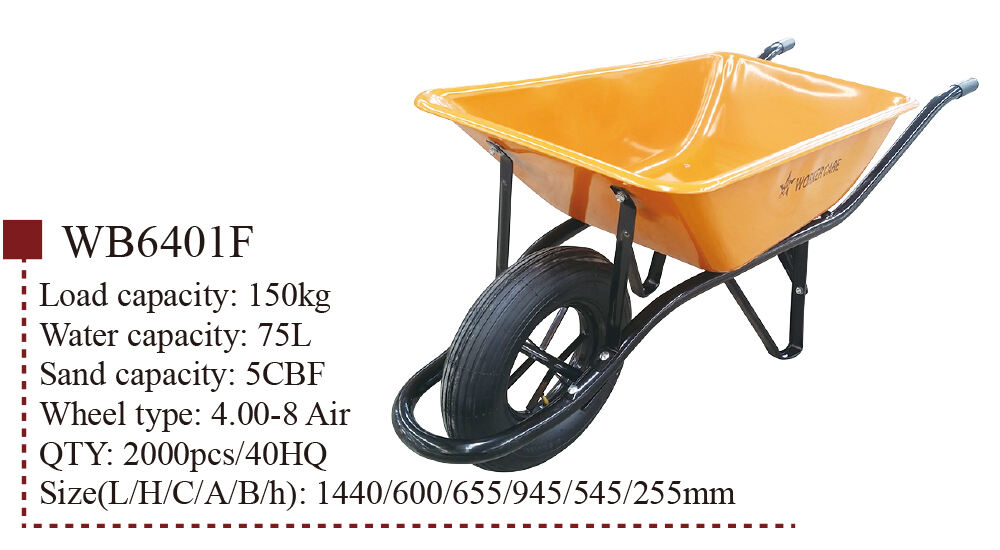 Brouette WB6401F, brouette pour bâtiment de construction de jardin, avec fournisseur de roues pneumatiques 4.00-8