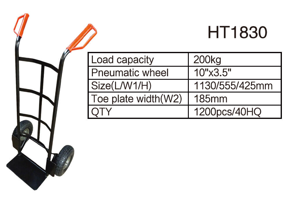 HT1830 스틸 핸드 트럭, 핸드 카트 트롤리 돌리, 10x3.5 인치 공압 휠 공급 업체