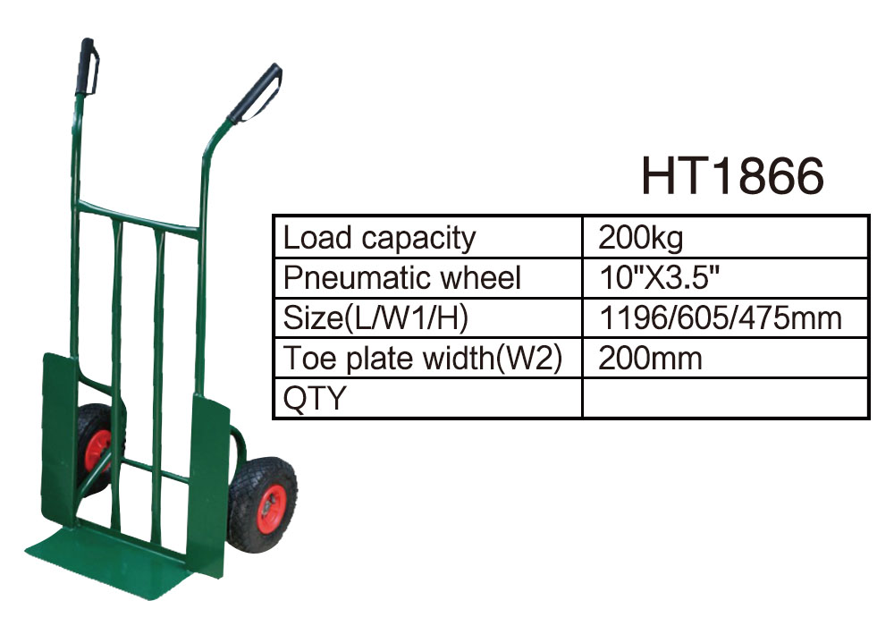 HT1866 Hand Truck, Steel Hand Cart Trolley Dolly, with 10" x 3.5" Pneumatic Wheel details