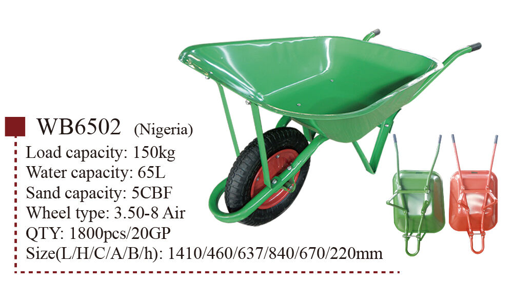 WB6502 Heavy Duty Nigeria Wheelbarrow, Wheel Barrow for Garden Construction Building, with 3.50-8 Pneumatic Wheel factory