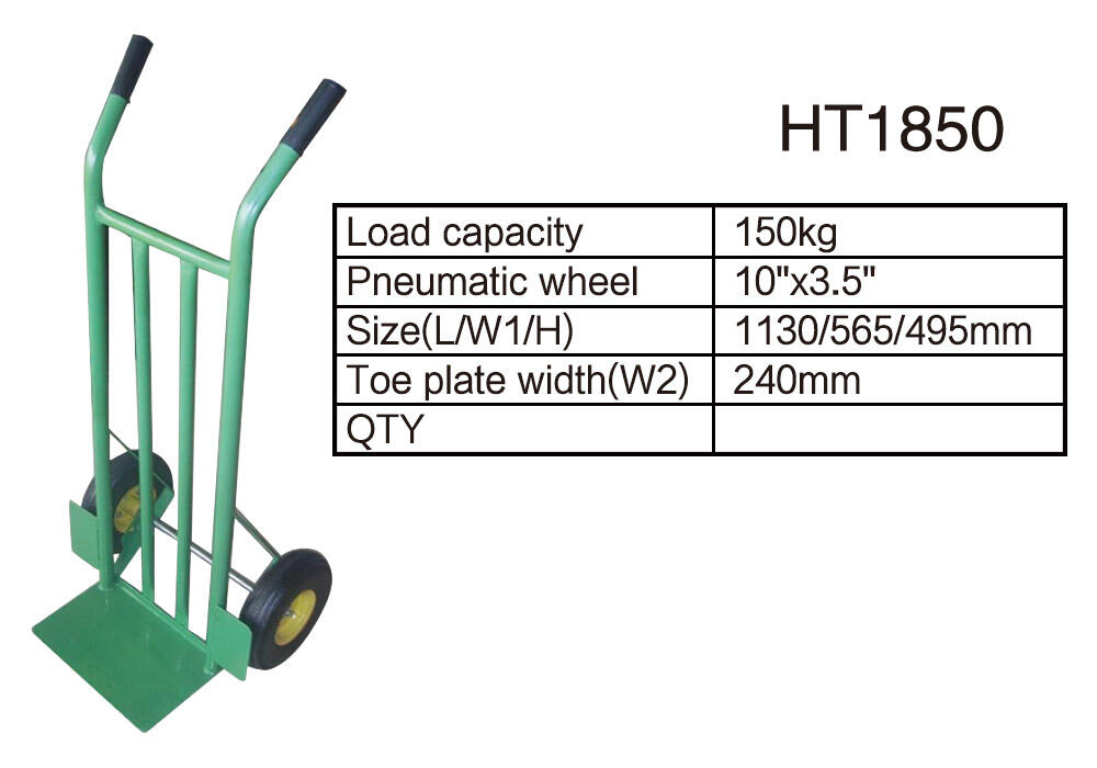 HT1850 Hand Truck, Steel Hand Cart Trolley Dolly, with 10" x 3.5" Pneumatic Wheel details