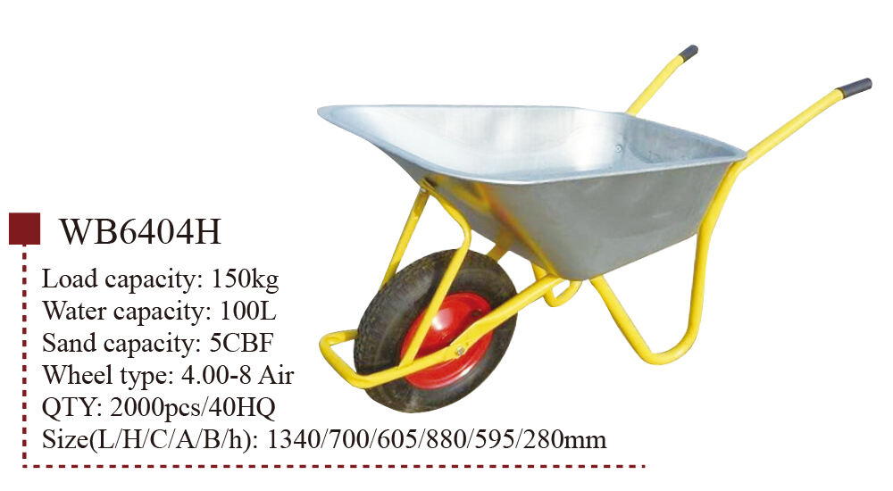 Brouette WB6404H, brouette pour bâtiment de construction de jardin, avec fournisseur de roues pneumatiques 4.00-8