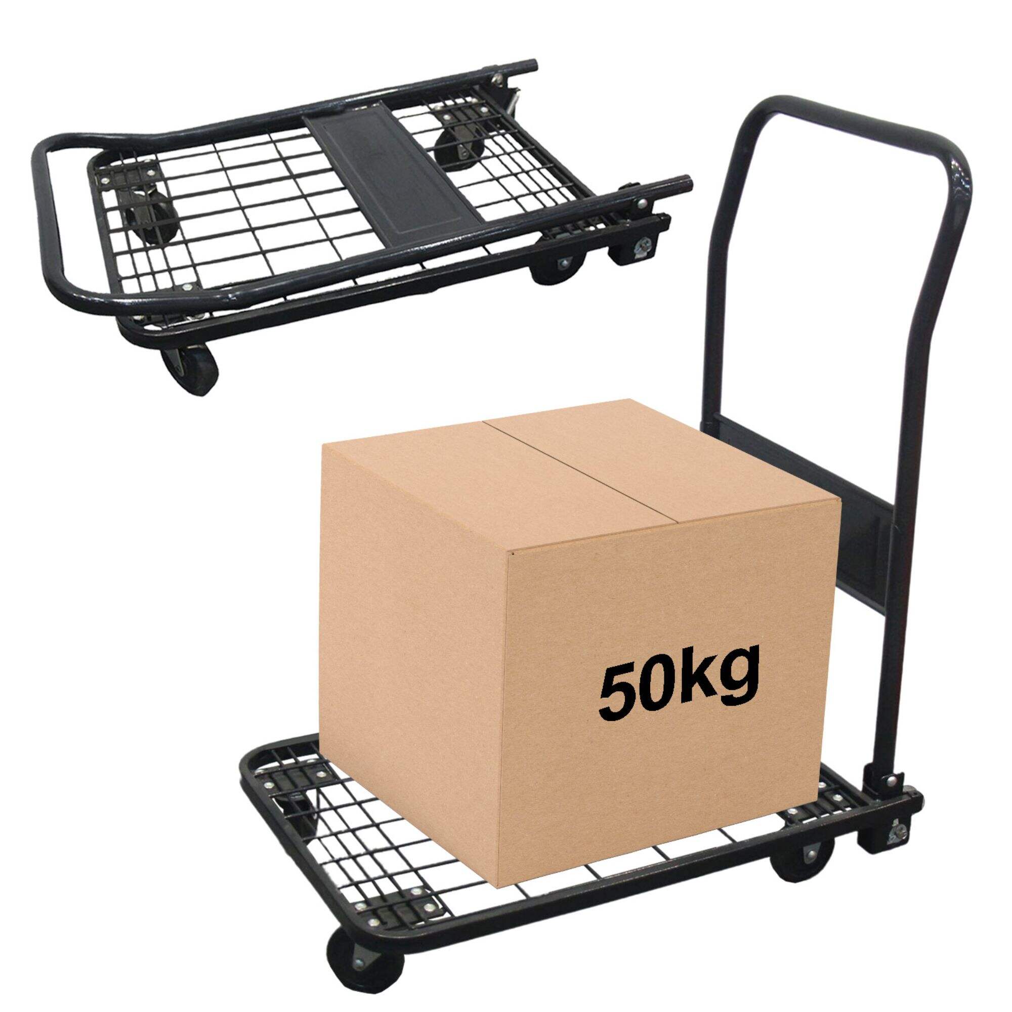 PH50 Platform Hand Trolley Cart, Folding Flatbed Cart Dolly with 50kg Load, Lightweight Mesh