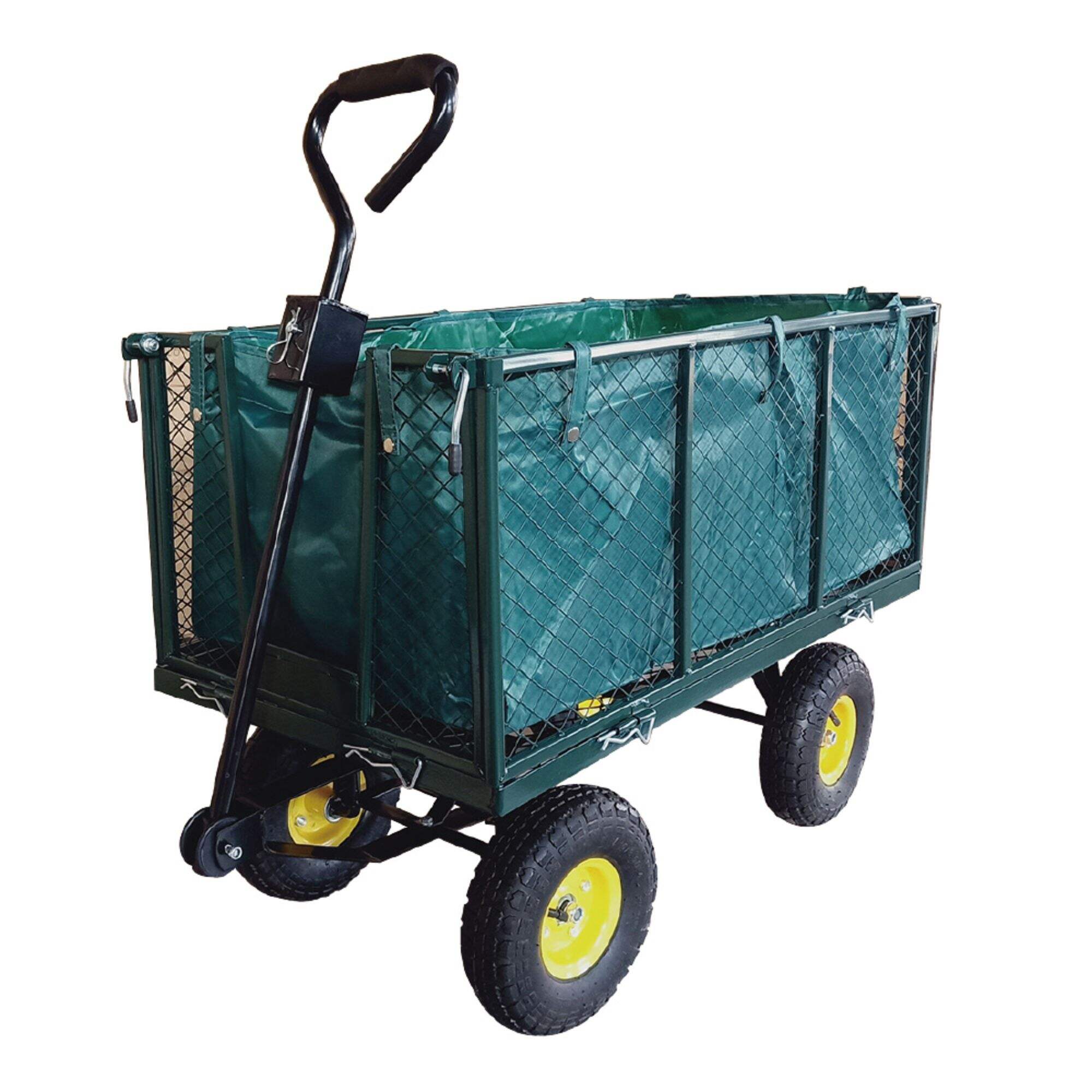 TC1840H Mesh Steel Garden Trolley Cart, Folding Utility Wagon, with Removable Sides, 10 Inch 3.50-4 Pneumatic Wheel, 500KG Capacity