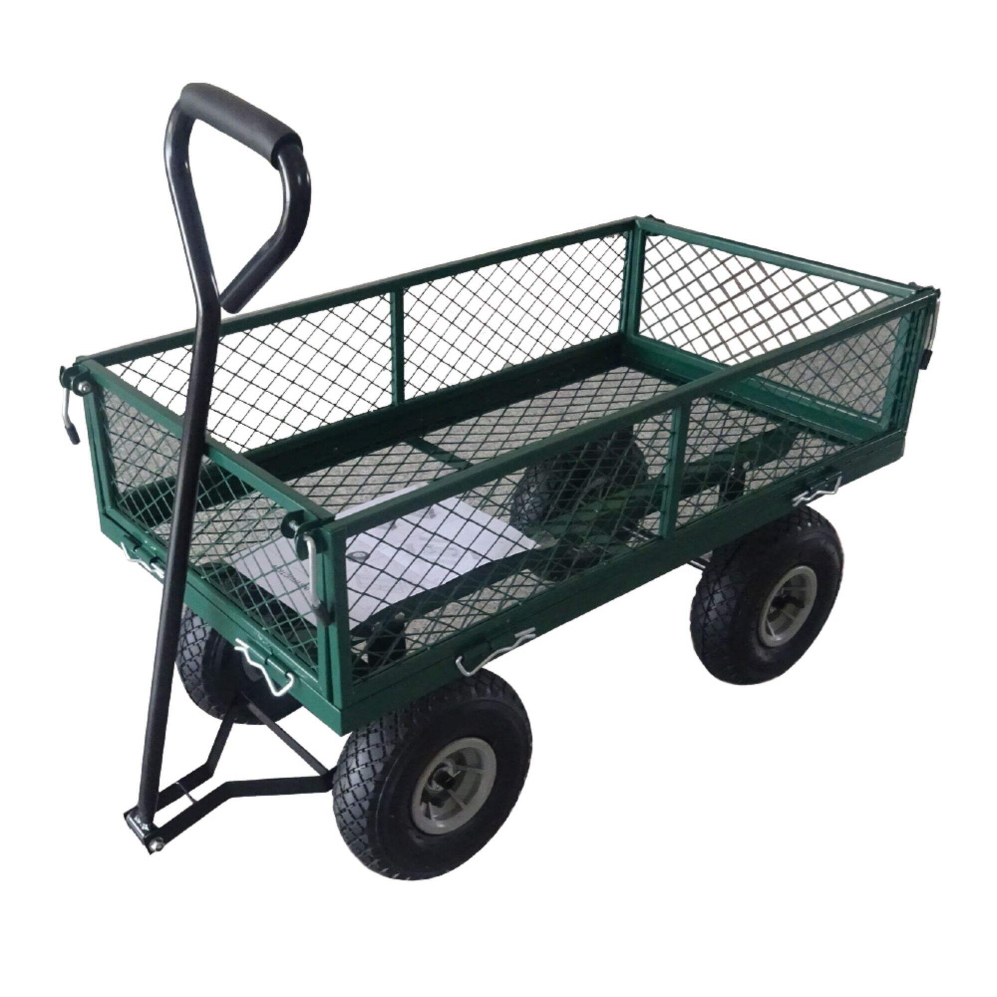 TC1840S Mesh Steel Garden Trolley Cart, Folding Utility Wagon, with Removable Sides, 10 Inch 3.50-4 Pneumatic Wheel, 300KG Capacity