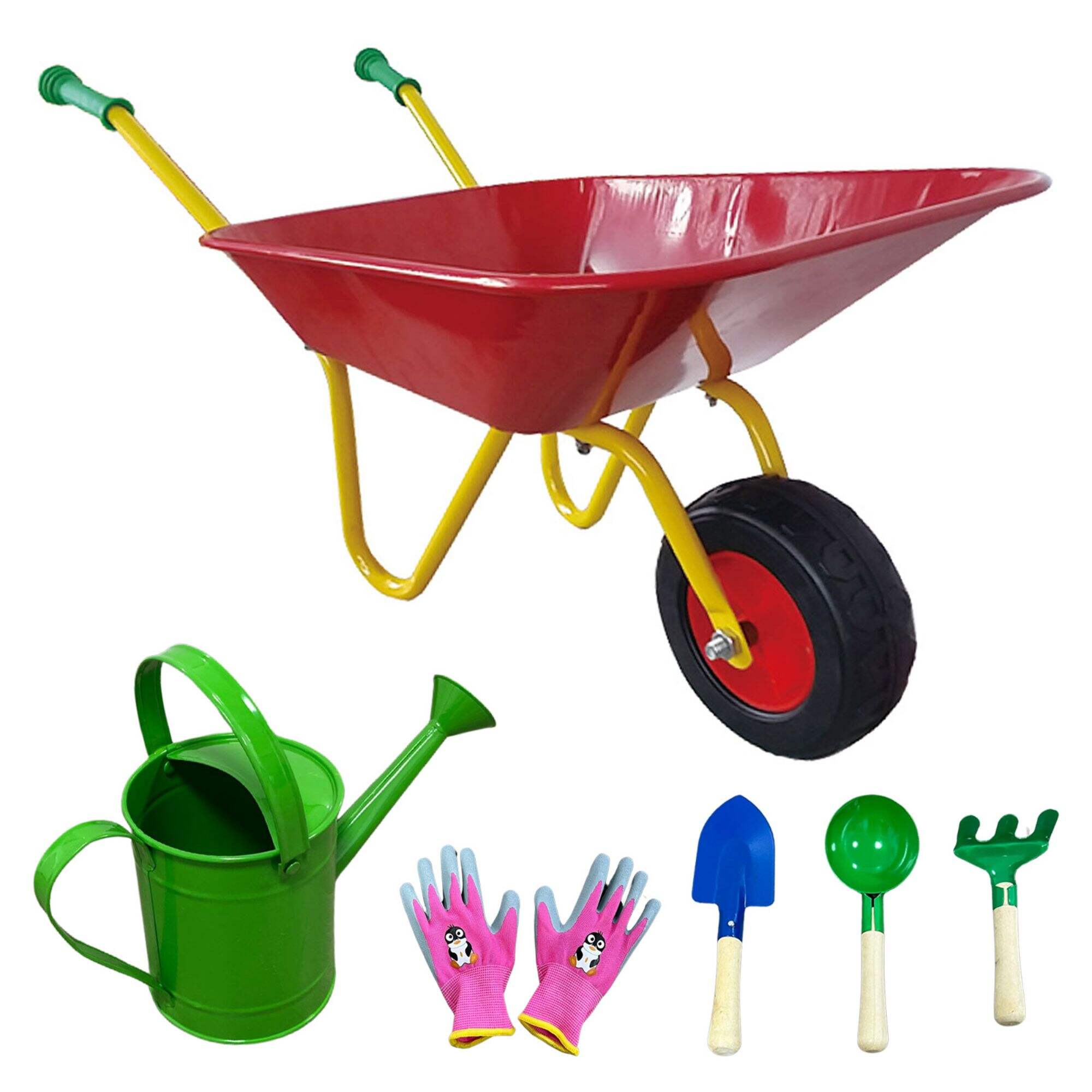 Carrinho de mão de brinquedo infantil WB0102, ferramentas de jardinagem infantil com 6