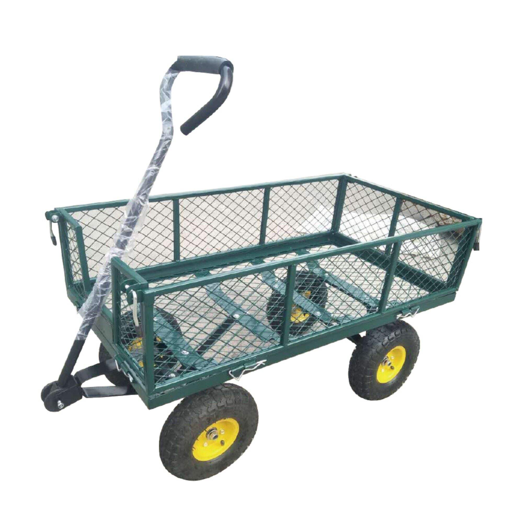 TC1840A Mesh Steel Garden Trolley Cart, Folding Utility Wagon, with Removable Sides, 10 Inch 3.50-4 Pneumatic Wheel, 300KG Capacity