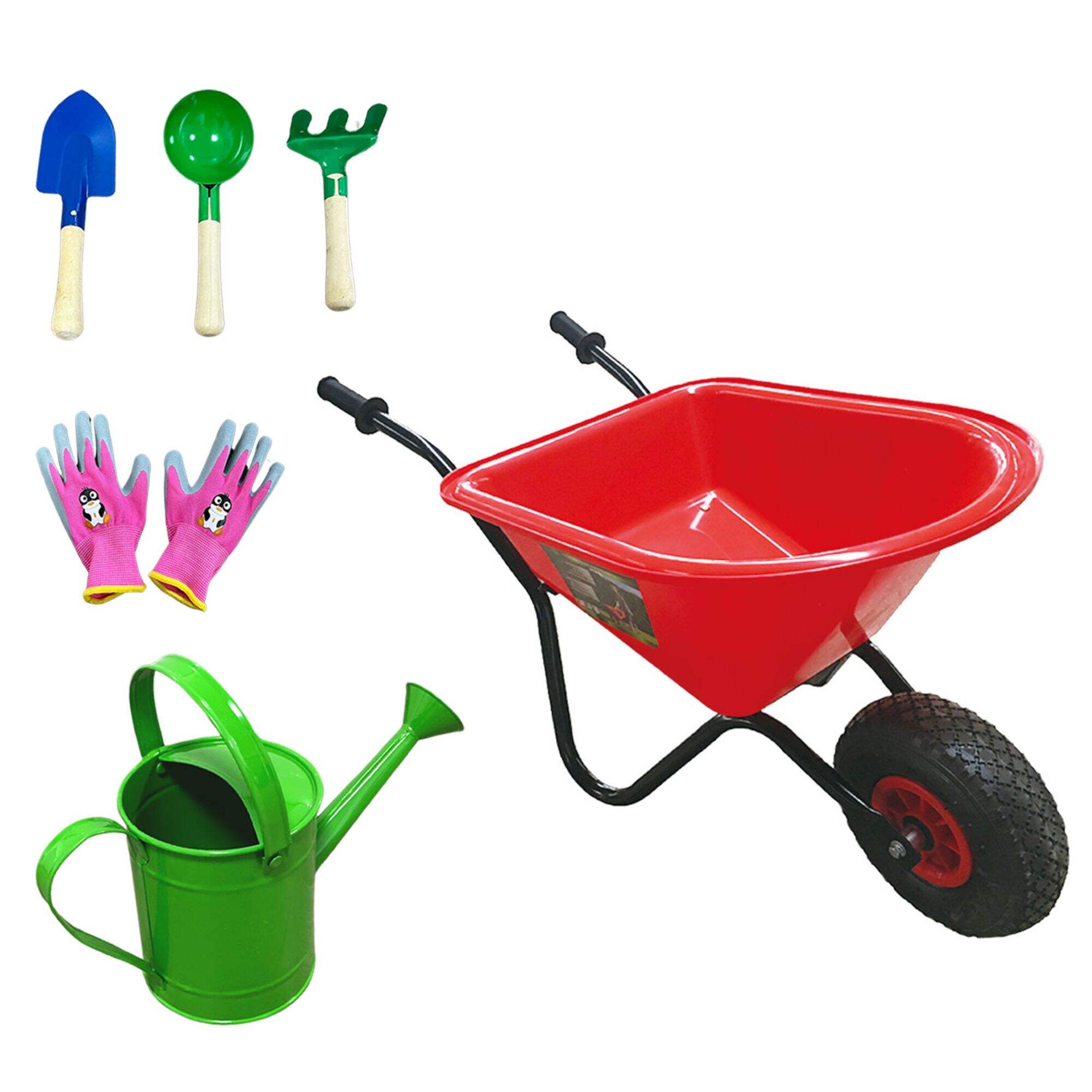 WB0101 Kid's Toy Wheelbarrow, Kids Gardening Tools with 10 inch 3.00-4 Pneumatic Wheel