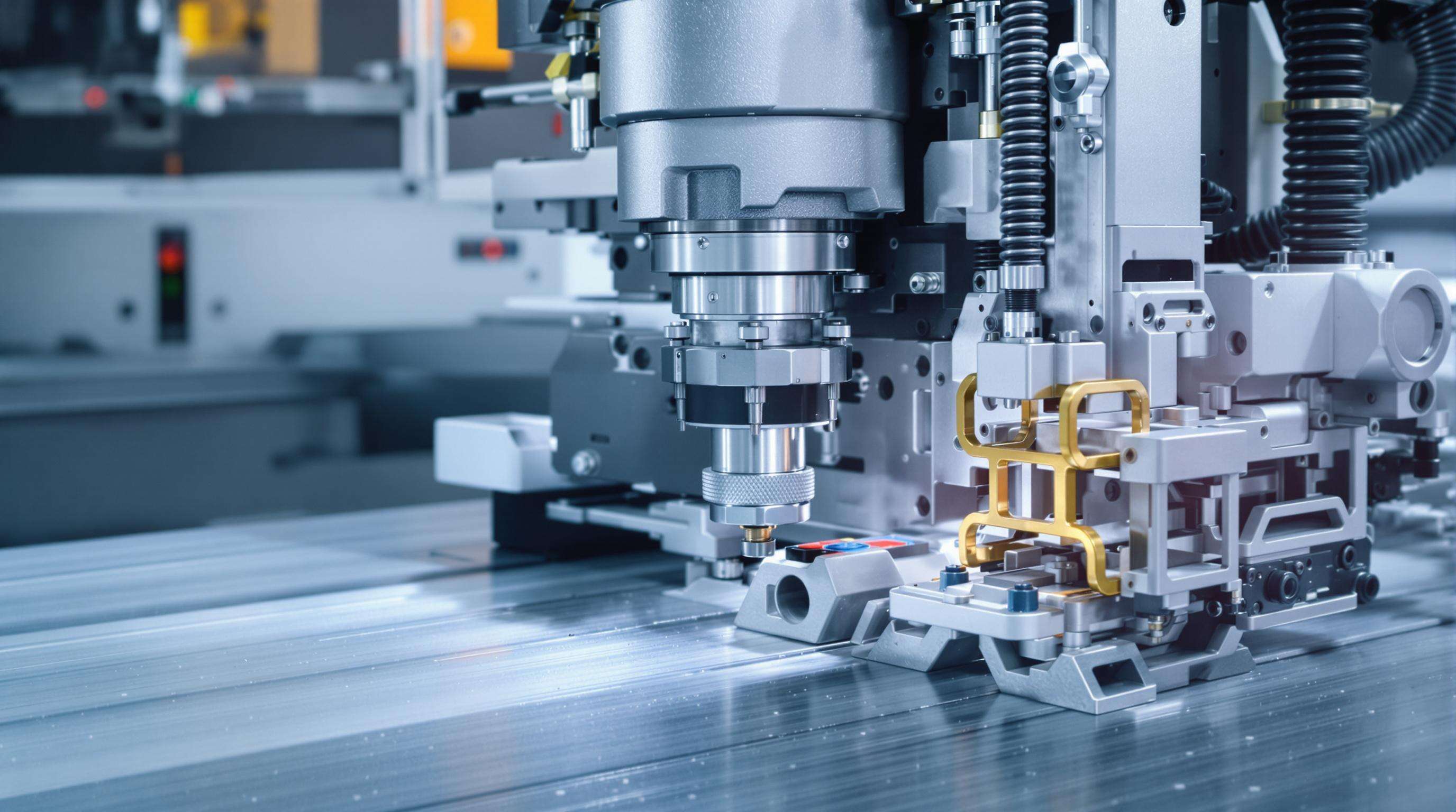 Precision cutting machine showing motion control and thermal compensation systems in a high-tech environment