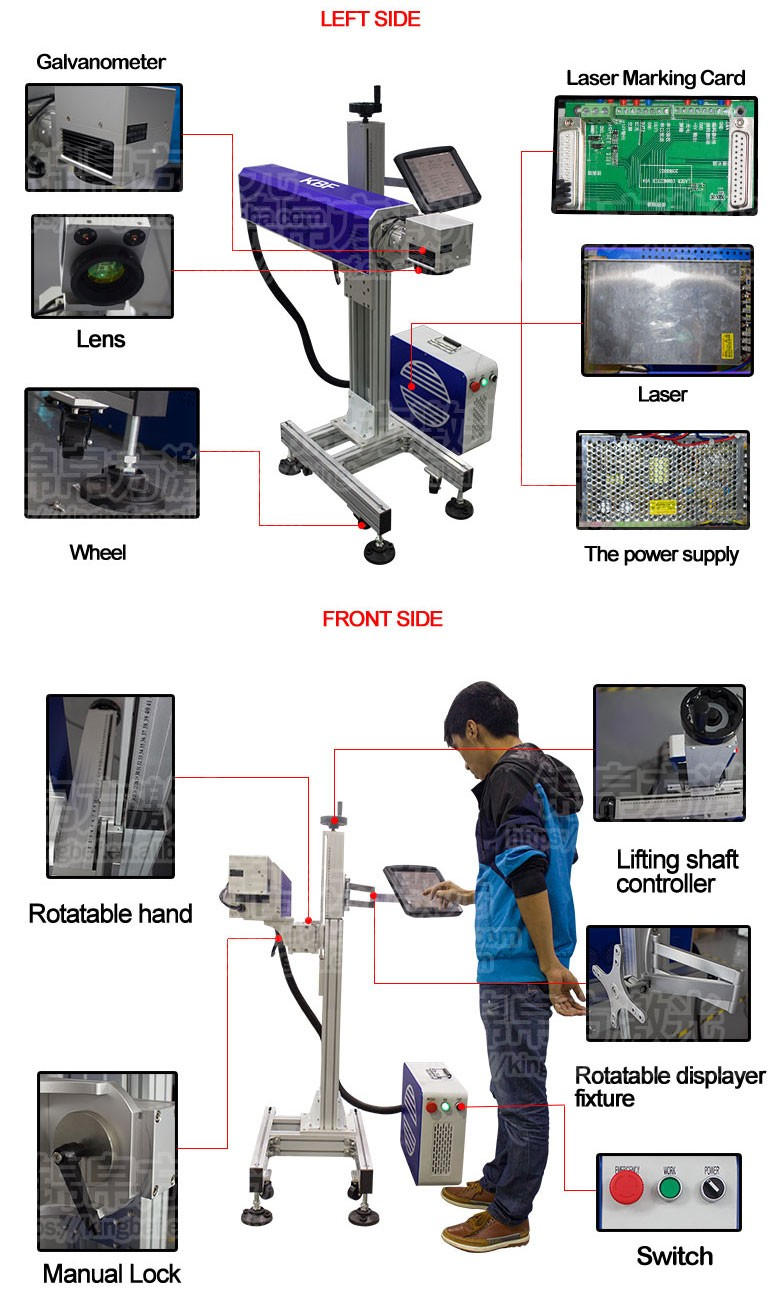 Flying Marking  fiber laser marking equipment MCL  20w 30w 50W Co2 Uv metal alloy car spares  Metal Glass Laser Marking machine details