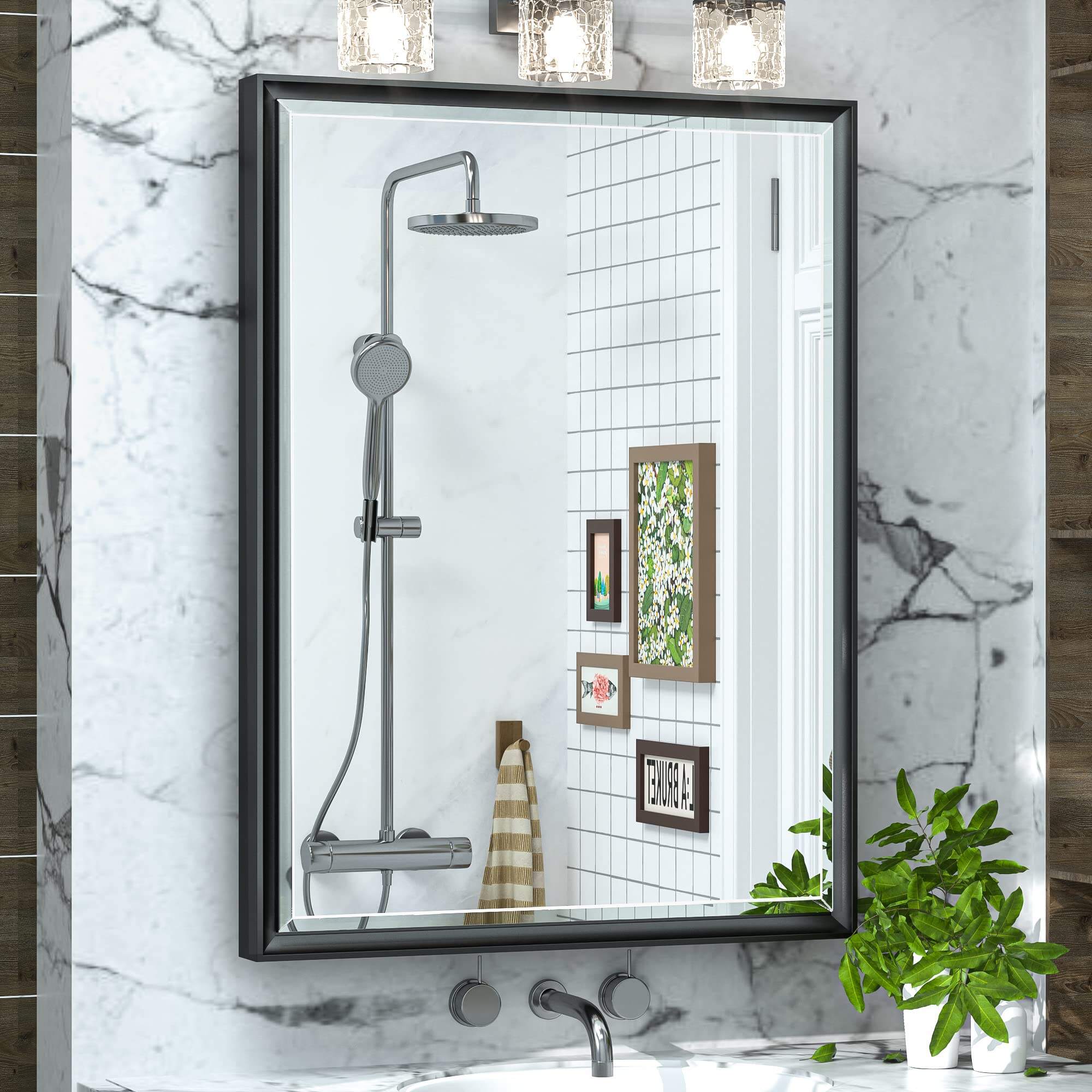 Foshan Haohan Smart Home Co., Ltd.20x26 Recessed Medicine Cabinet Bathroom Vanity Mirror Black Metal Framed Surface Wall Mounted with Aluminum Alloy Beveled Edges Design 1 Door for Modern Farmhouse