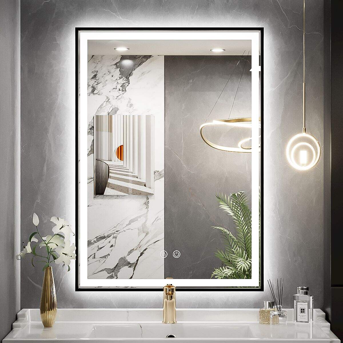 Kahnpan Bathroom LED Mirror, 28x20 Inch Frontlit & Backlit Mirror ...