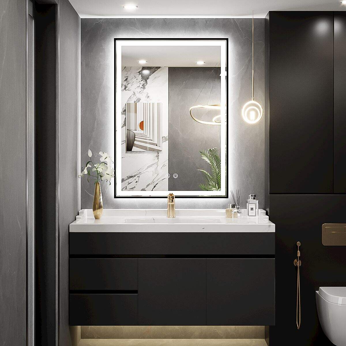 JJGullit bathroom mirror supplier  Bathroom LED Mirror, 28x20 Inch Frontlit & Backlit Mirror, Bathroom Vanity Mirror with Lights, French Cleats Wall Mount Anti-Fog Lighted Mirror(Horizon)