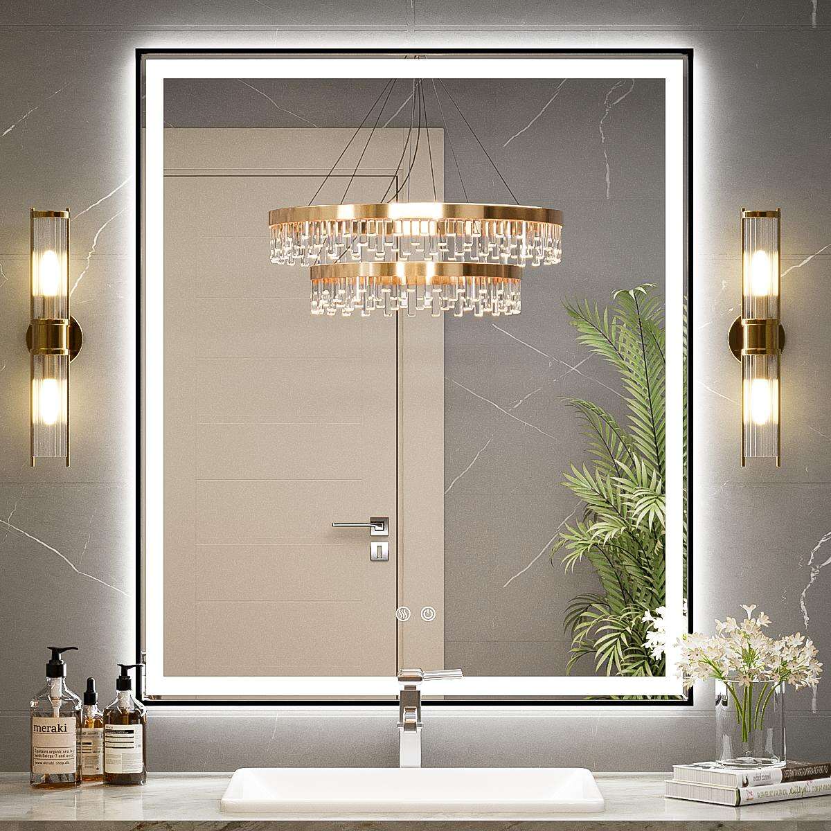 JJGullit bathroom mirror supplier 30x36 Inch LED Bathroom Mirror with Lights, Frontlit and Backlit, Lighted Bathroom Vanity Mirror, Stepless Dimmable, French Cleats Wall Mount Anti-Fog Mirror