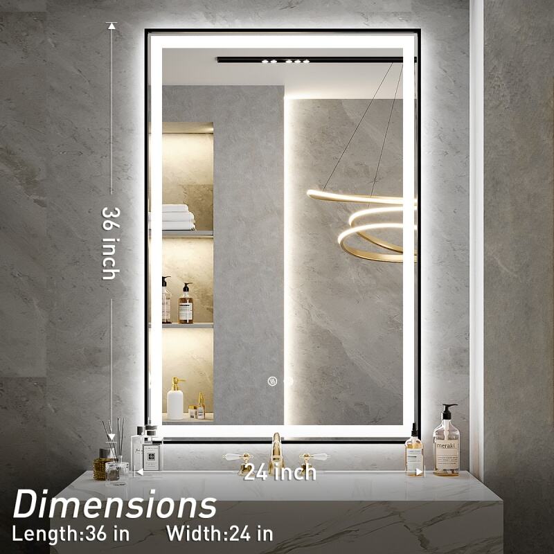 Kahnpan Bathroom LED Mirror, 24x36 Inch Frontlit & Backlit Mirror ...