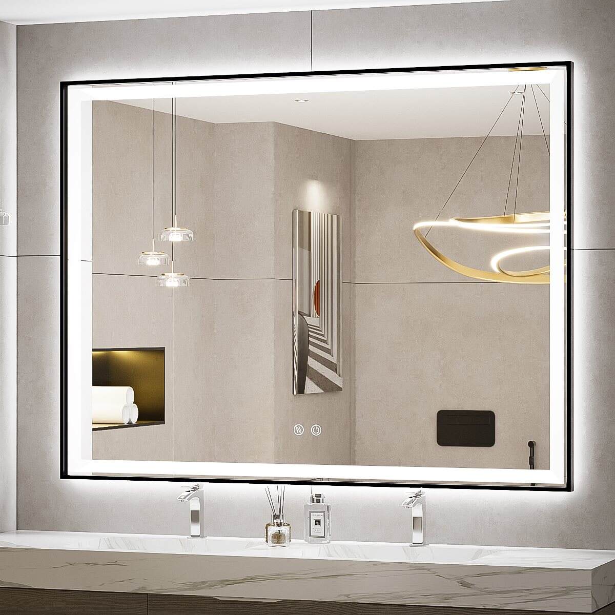 JJGullit bathroom mirror supplier 30x40 Inch LED Bathroom Mirror with Lights, Frontlit and Backlit, Lighted Bathroom Vanity Mirror, Stepless Dimmable, French Cleats Wall Mount Anti-Fog Mirror(H