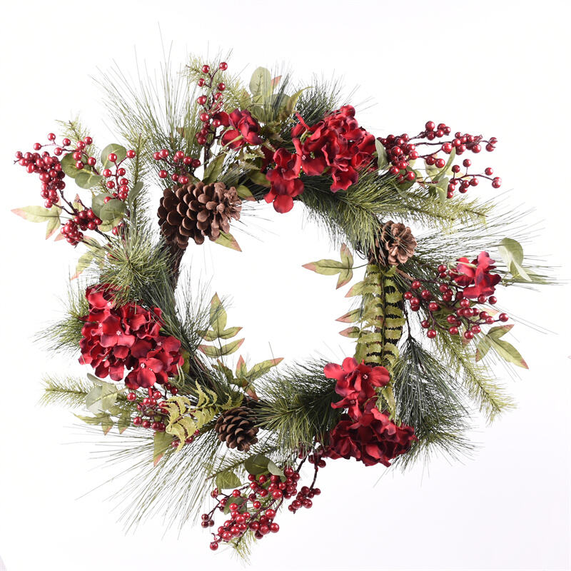 Christmas Hanging Wreath with Red Flowers
