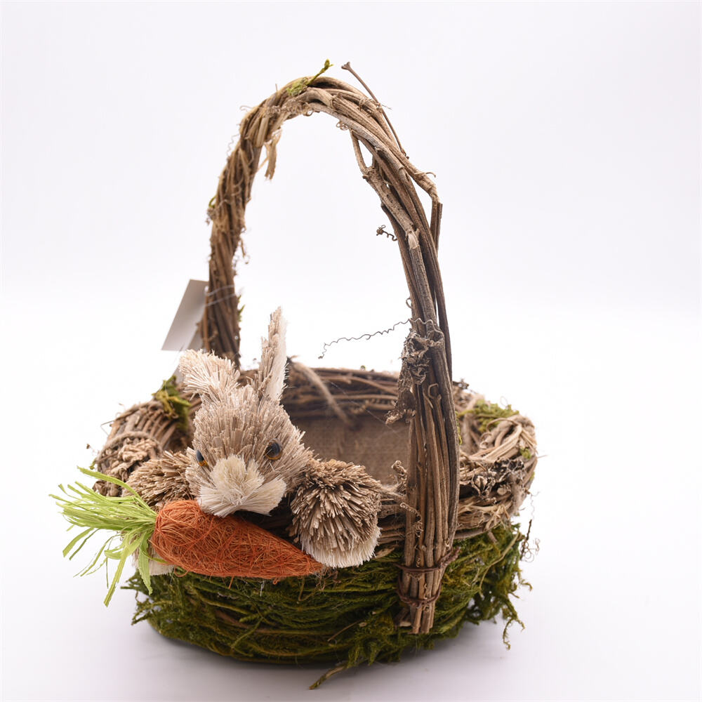 Natual Easter Basket With Rabbit