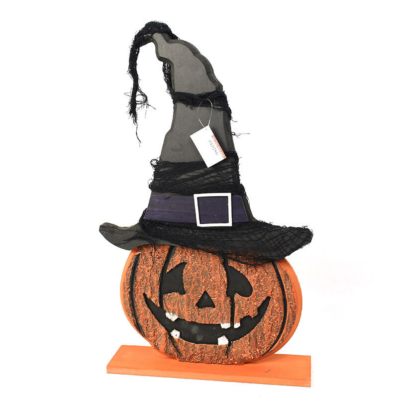 Halloween Wooden Pumpkin Decor With Black Hat