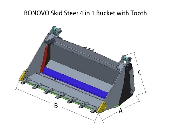 BONOVO Skid Steer 4 in 1 Bucket with Tooth