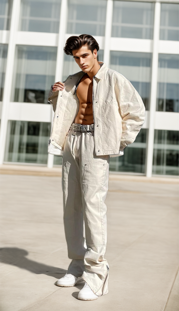 Custom wholesale factory selling menswear trend fashion casual solid color jacket slim straight pants cargo set factory