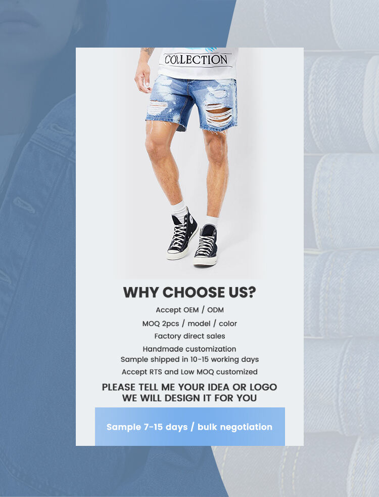 Custom wholesale factory direct sales men's new casual fashion street retro wash faded loose cotton cut holes denim shorts factory