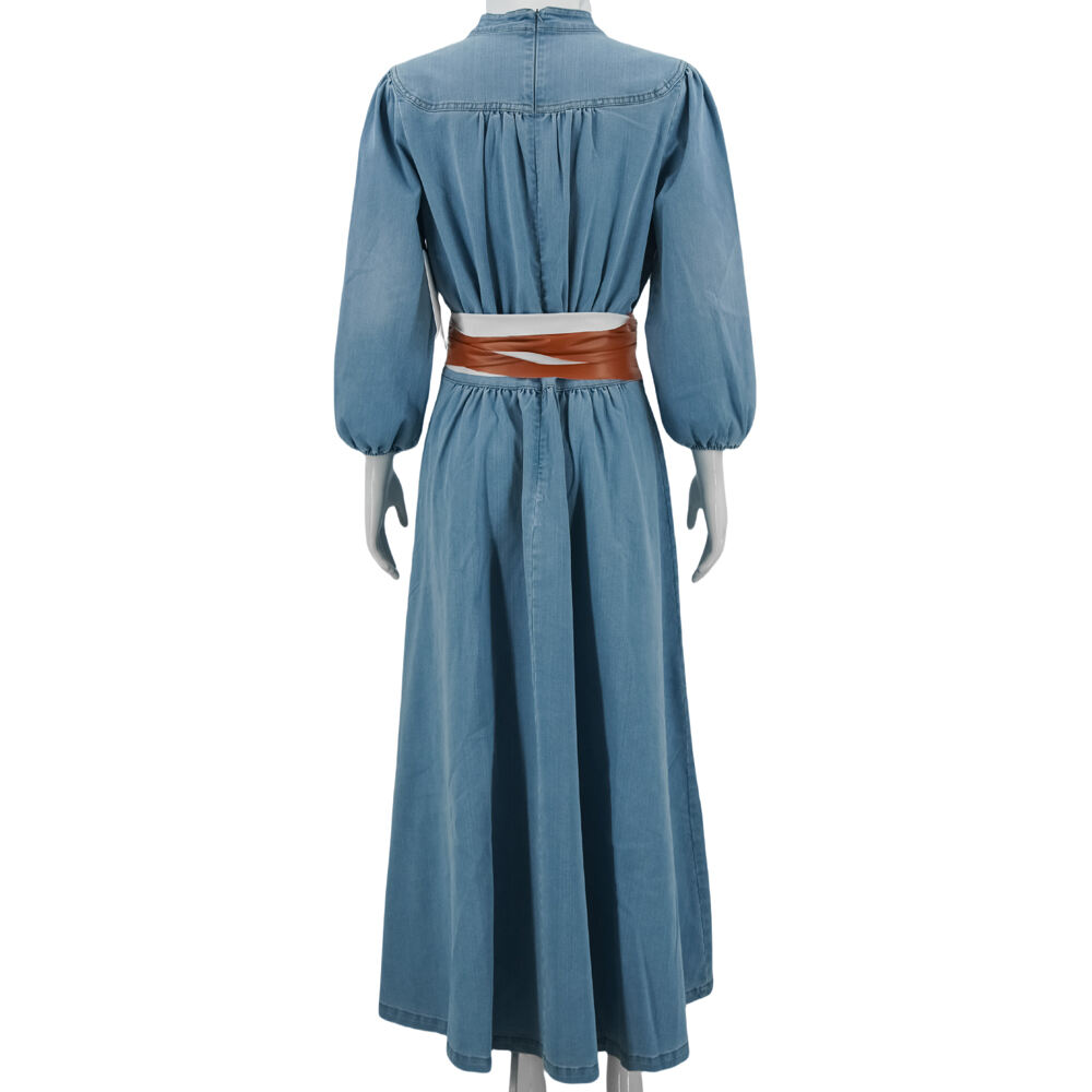 Summer New Women's Denim Cotton Midi Dress Elegant Commuter Collar Casual V-neck Denim Dress manufacture