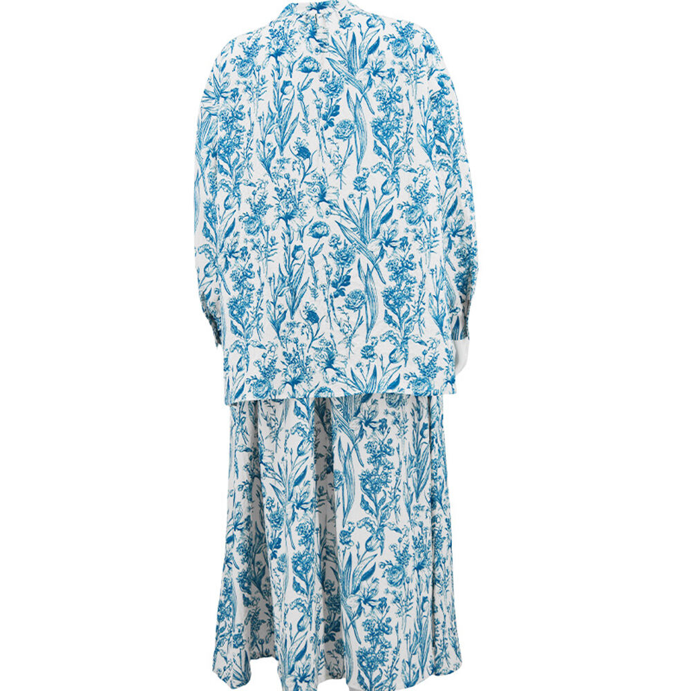 Women's Soft Floral Print Blue Coord Set Two Piece Set Casual Tie-Dye Suit Full Sleeves Skirt Loose Nightgown Women manufacture